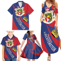 Liechtenstein Family Matching Summer Maxi Dress and Hawaiian Shirt Coat Of Arms Blue Red Color - Wonder Print Shop
