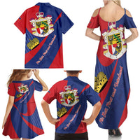 Liechtenstein Family Matching Summer Maxi Dress and Hawaiian Shirt Coat Of Arms Blue Red Color - Wonder Print Shop