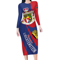 Liechtenstein Long Sleeve Bodycon Dress Coat Of Arms Blue Red Color - Wonder Print Shop