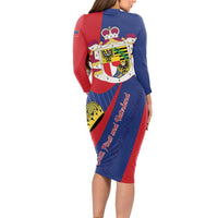 Liechtenstein Long Sleeve Bodycon Dress Coat Of Arms Blue Red Color - Wonder Print Shop