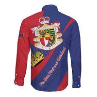 Liechtenstein Long Sleeve Button Shirt Coat Of Arms Blue Red Color - Wonder Print Shop