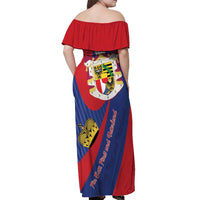 Liechtenstein Off Shoulder Maxi Dress Coat Of Arms Blue Red Color - Wonder Print Shop
