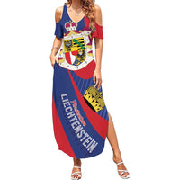 Liechtenstein Summer Maxi Dress Coat Of Arms Blue Red Color - Wonder Print Shop
