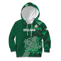 Ireland 2024 Rugby Kid Hoodie Irish Shamrock Celtic Cross LT01
