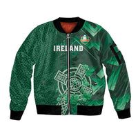 Ireland 2024 Rugby Sleeve Zip Bomber Jacket Irish Shamrock Celtic Cross - Wonder Print Shop