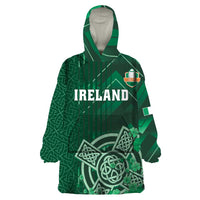 Ireland 2024 Rugby Wearable Blanket Hoodie Irish Shamrock Celtic Cross - Wonder Print Shop