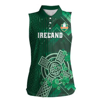 Ireland 2024 Rugby Women Sleeveless Polo Shirt Irish Shamrock Celtic Cross - Wonder Print Shop