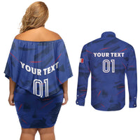 France 2024 Rugby Couples Matching Off Shoulder Short Dress and Long Sleeve Button Shirt Bravo Les Bleus - Wonder Print Shop