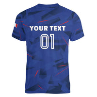 France 2024 Rugby Women V-Neck T-Shirt Bravo Les Bleus - Wonder Print Shop