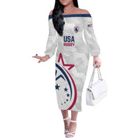 USA 2024 Rugby Family Matching Off The Shoulder Long Sleeve Dress and Hawaiian Shirt Soar Like an Eagle White Version - Wonder Print Shop
