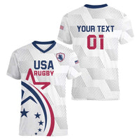 USA 2024 Rugby Women V-Neck T-Shirt Soar Like an Eagle White Version - Wonder Print Shop