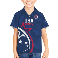 USA 2024 Rugby Family Matching Short Sleeve Bodycon Dress and Hawaiian Shirt Soar Like an Eagle Blue Version - Wonder Print Shop