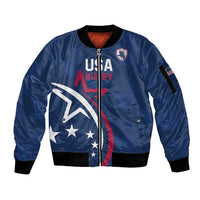 USA 2024 Rugby Sleeve Zip Bomber Jacket Soar Like an Eagle Blue Version - Wonder Print Shop