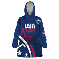 USA 2024 Rugby Wearable Blanket Hoodie Soar Like an Eagle Blue Version - Wonder Print Shop