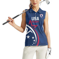 USA 2024 Rugby Women Sleeveless Polo Shirt Soar Like an Eagle Blue Version - Wonder Print Shop