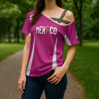 Custom Mexico 2026 Football Pink Cross Shoulder Shirt Golden Eagle Victory