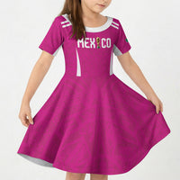 Custom Mexico 2026 Football Pink Kid Short Sleeve Dress Golden Eagle Victory