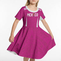 Custom Mexico 2026 Football Pink Kid Short Sleeve Dress Golden Eagle Victory