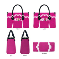 Mexico 2026 Football Pink Leather Bag Golden Eagle Victory