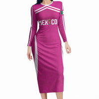 Custom Mexico 2026 Football Pink Long Sleeve Bodycon Dress Golden Eagle Victory