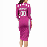 Custom Mexico 2026 Football Pink Long Sleeve Bodycon Dress Golden Eagle Victory
