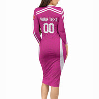 Custom Mexico 2026 Football Pink Long Sleeve Bodycon Dress Golden Eagle Victory