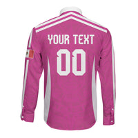 Custom Mexico 2026 Football Pink Long Sleeve Button Shirt Golden Eagle Victory