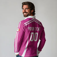 Custom Mexico 2026 Football Pink Long Sleeve Polo Shirt Golden Eagle Victory