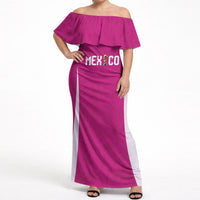 Custom Mexico 2026 Football Pink Off Shoulder Maxi Dress Golden Eagle Victory