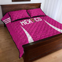 Mexico 2026 Football Pink Quilt Bed Set Golden Eagle Victory