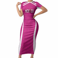 Custom Mexico 2026 Football Pink Short Sleeve Bodycon Dress Golden Eagle Victory