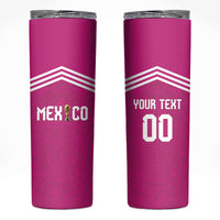 Custom Mexico 2026 Football Pink Skinny Tumbler Golden Eagle Victory