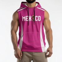 Custom Mexico 2026 Football Pink Sleeveless Hoodie Golden Eagle Victory