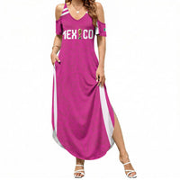 Custom Mexico 2026 Football Pink Summer Maxi Dress Golden Eagle Victory