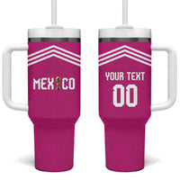 Custom Mexico 2026 Football Pink Tumbler With Handle Golden Eagle Victory