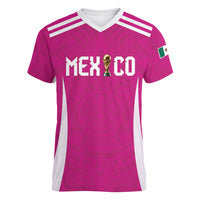 Custom Mexico 2026 Football Pink Women V-Neck T-Shirt Golden Eagle Victory