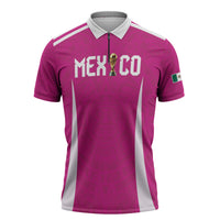 Custom Mexico 2026 Football Pink Zipper Polo Shirt Golden Eagle Victory