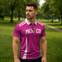 Custom Mexico 2026 Football Pink Zipper Polo Shirt Golden Eagle Victory