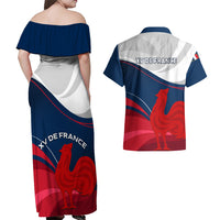 France Rugby Couples Matching Off Shoulder Maxi Dress and Hawaiian Shirt XV de France 2023 World Cup - Wonder Print Shop