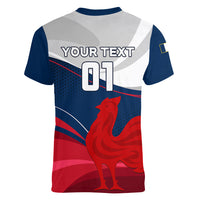 Custom France Rugby Women V Neck T Shirt XV de France 2023 World Cup - Wonder Print Shop
