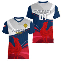 Custom France Rugby Women V Neck T Shirt XV de France 2023 World Cup - Wonder Print Shop
