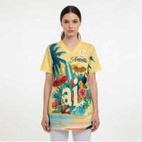 Anguilla AI Tropical Flowers Scrub Top - Wonder Print Shop