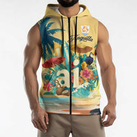 Anguilla AI Tropical Flowers Sleeveless Zip Hoodie - Wonder Print Shop
