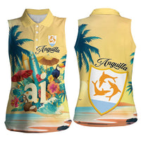 Anguilla AI Tropical Flowers Women Sleeveless Polo Shirt - Wonder Print Shop