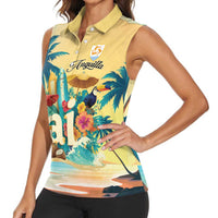 Anguilla AI Tropical Flowers Women Sleeveless Polo Shirt - Wonder Print Shop