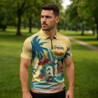 Anguilla AI Tropical Flowers Zipper Polo Shirt - Wonder Print Shop