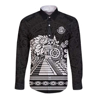 Mexican Aztec Pyramid Long Sleeve Button Shirt Aztec Pattern - Wonder Print Shop