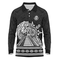 Mexican Aztec Pyramid Long Sleeve Polo Shirt Aztec Pattern - Wonder Print Shop