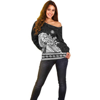 Mexican Aztec Pyramid Off Shoulder Sweater Aztec Pattern - Wonder Print Shop