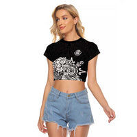 Mexican Aztec Pyramid Raglan Cropped T Shirt Aztec Pattern - Wonder Print Shop